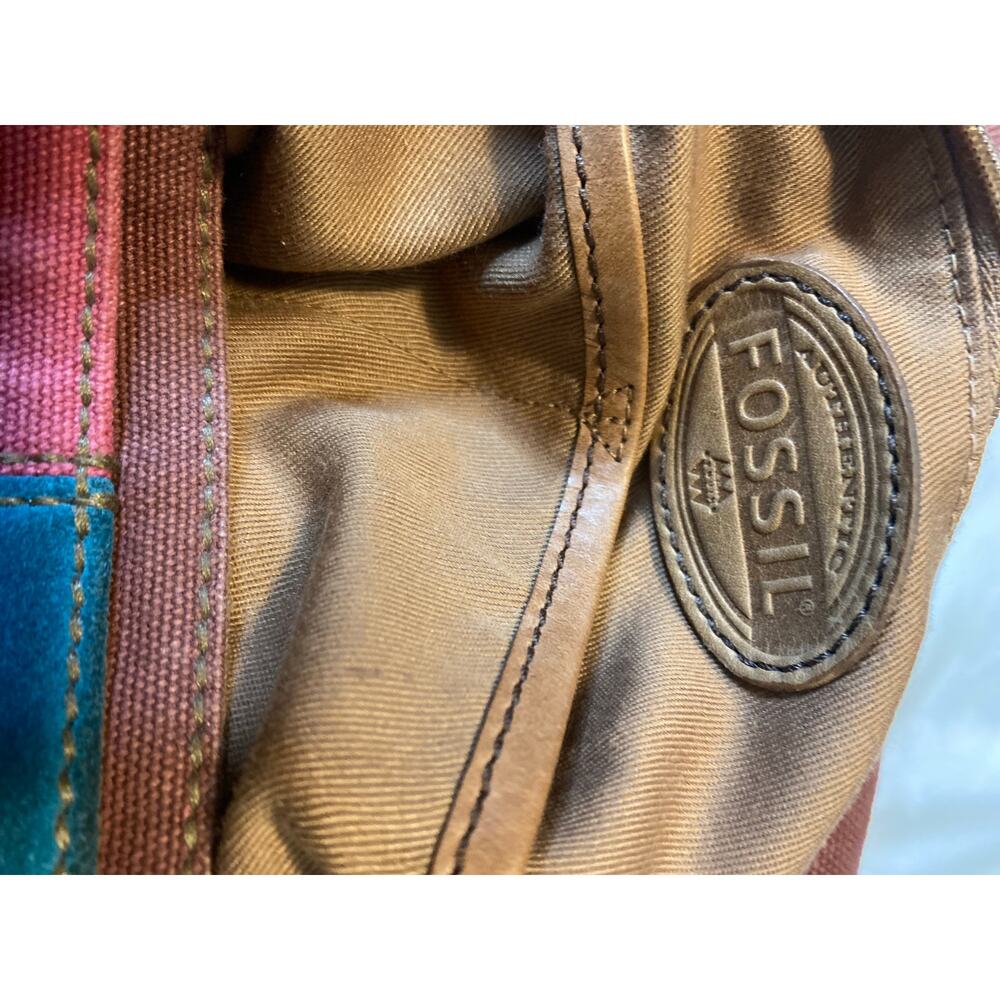 Fossil Patchwork Suede Canvas Fold Over Messenger… - image 7